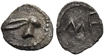 Sicily, Messana Hexas circa 480-461, AR 6 mm, 0.08 g. Hare's head r. Rev. ME. Caccamo-Caltabiano 286. HGC 2, 825.
Rare...
