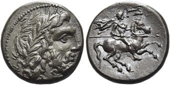 Sicily, Morgantina The Siceliotes. 2 Litrae circa 215-202, AR 13 mm, 1.93 g. Laureate head of Zeus r. Rev....