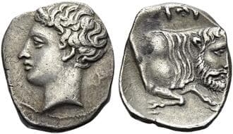 Sicily, Panormus as Zyz Litra circa 405-380, AR 12 mm, 0.65 g. Young horned river god head l. Rev. 'sys' in Punic...