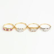 18ct Gold Diamond & Gemstone Rings 18ct Gold Diamond & Gemstone Rings (4). all hallmarked: '18ct' & '750'. Total...