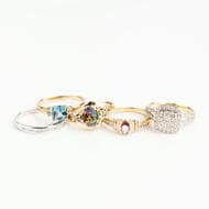 9ct Gold Diamond & Gemstone Rings 9ct Gold Diamond & Gemstone Rings (5). Hallmarked: All '375'. Total weight: 13.7g. ...