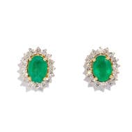 Emerald & Diamond 14ct Gold Earrings One pair of 14 carat yellow gold cluster stud earrings, each featuring a heavily...