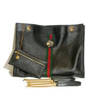 Gucci 'Rajah' Large Black Leather Tote A contemporary Gucci Rajah Large Tote in smooth black leather. This substantial...