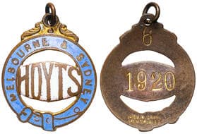 Bridgland & King, Melbourne - Enamel Hoyts Cinema Badge, 1920, gVF Hoyts, Melbourne & Sydney, brass/enamel cinema...