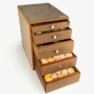Watchmaker / Watch Repairer Cabinet, C. Late 1900s Crude handmade timber cabinet, size 32.5W x 47H x 45D cm, with five...