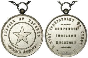 Congo Free State, King Leopold II, Chief's Medal, c1890, in nickel plated bronze In nickel plated bronze (61mm),...