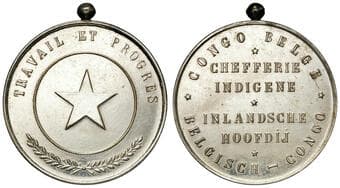 Congo Free State, King Leopold II, Chief's Medal, c1890, in nickel plated bronze In nickel plated bronze (61mm),...