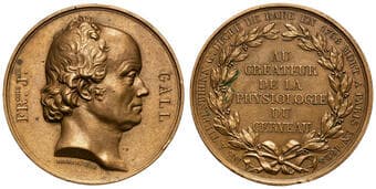 France, Franz Joseph Gall - Commemoration, 1828, gEF Deep cameo bronze medal, 46mm, 45.90g, by Barre. F. struck to...