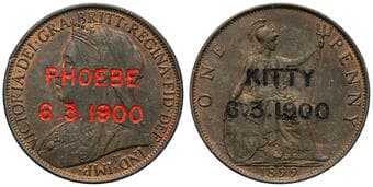 Great Britain, Victoria, Love Token, Penny, 1899, VF Host 1899 penny, brown with a little underlying red, hand...