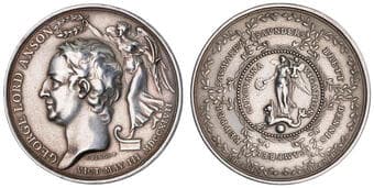 Admiral of the Fleet Lord Anson, Defeat of the French Fleet off Cape Finisterre In silver (43mm) by T.Pingo, obverse,...