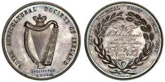 Ireland, Royal Agricultural Society Prize Medal in Silver, 1862 In silver (51mm) by J. Woodhouse and Jones, Dub....
