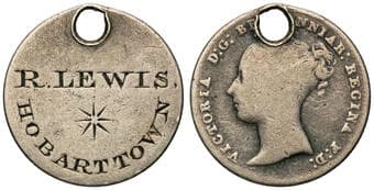 Victoria, R. LEWIS, HOBART TOWN, Groat, 1838 - 1862, VG - VF Young head Victoria silver groat with reverse flattened...