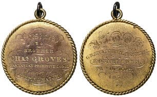Hand Crafted Gold Plated Medal, Hobart Town, 1858 'A100S/ Grand Annual Festival/ Hobart Town/ 25th October/ 1858;...