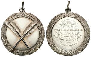 Hamilton Public School - Tasmania, 1871, gVF Silver prize medal, 19.89g, 41mm diameter, with integral suspension...