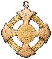 Launceston Bicycle Club, Tasmania, 1885, gF 11ct two-tone gold fob medal, cross design with laurel wreath behind,...