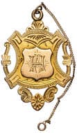 J & T Gunn Handicap - Tasmania, 1902, VF 15ct gold fob medal, ornate shield design with central shield engraved with...