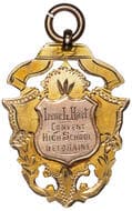 Convent High School, Deloraine, Tasmania, 1904, VF 9ct gold fob medal, ornate shield pierced design with engraved...
