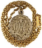 100 YDS Athletics, 1914, F Stirling silver fob medal in the form of monogrammed shield with laurel wreath surround,...