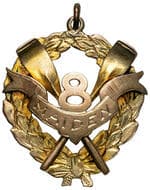 Hobart Regatta - Maiden 8, 1916, VF 9ct gold fob medal in the form of a laurel wreath with overlapping crossed...