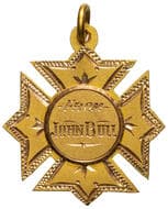 From John Bull, Kind Services Rendered, 1918, EF 9ct gold fob medal in the form of an ornate Maltese cross with...
