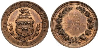 The Hutchins School Hobart - Athletics, 1925, VF Bronze medal 37.5mm, 28.21g, reverse (somewhat crudely) engraved...