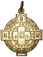 N.S.W. Railway Ambulance Corps - Life Member, 1948, EF 9ct gold fob medal in the form of a cross with circle centre,...