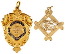 Shooting & AFL/Rugby, 1930 - 1955, EF 9ct gold & enamel fob medal, PRESENTED BY THE BIRMINGHAM SMALL ARMS Co LTD,...