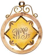 In Remembrance - W.G., C. WWI, VF 9ct gold fob medal, circular design with inset four-pointed star with...