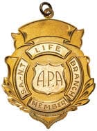 A.P.A. SA & NT Branch Life Member, VF 9ct gold fob medal in the form of an ornate shield, size 30.5 x 39mm, 4.90g,...