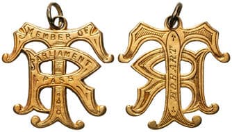 Tasmania Railways - Member of Parliament Gold Pass, VF 21ct gold fob medal, in the form of 'TR' conjoined initials,...