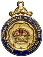 Royal Victorian Association of Honorary Justices, EF Gold plated & enamel fob medal, with integral suspension loop,...
