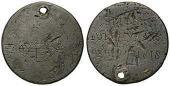 Convict Token Hand engraved on penny blank (23.57g) obverse 'SPICER/ FOR 7 YEARS/ FEB 27 1818' rev. top hat man in...