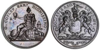 Royal Society, Copley Medal in Copper, 1737 In copper (43mm) by J.S. Tanner (Eimer 540). Brown patina, uncirculated. A...
