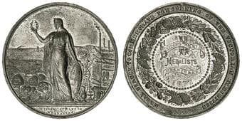 To Commemorate The Opening Of The Victorian Exhibition, 1872 In white metal (47.5mm; C.1872/3), by Stokes & Martin,...