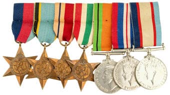 George VI, WWII Fighter Pilot P.O.W Group of Seven, 1914-18 1939-45, Air Crew Europe, Africa and Italy Stars, Defence,...