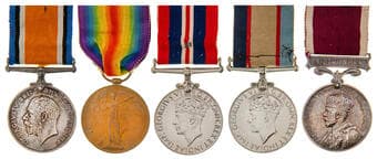 Group of Five: WWI Pair and WWII Medals with Long Service Group of Five: British War Medal 1914-18; Victory Medal...
