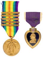 United States, WWI - Pair, 1914-18 United States WWI Victory Medal - AISNE-MARNE, ST. MIHIEL, MEUSE-ARGONNE,...