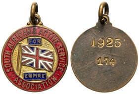 South African & Active Service Association, For Empire, 1925, VF Enamel & gilt medallion, 23.5mm, reverse impressed...