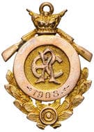 ERC (Rifle Club) - N.C.O.'S Medal, 1908, VF 9ct two-tone gold fob medal, circular design with conjoined initials ERC...