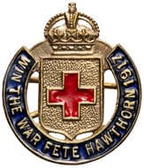 Red Cross - Win The War Fete, Hawthorn , 1917, EF Enamel & gilt patriotic badge, 24.5x28.5mm, reverse impressed...
