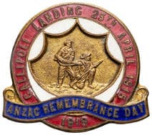 ANZAC Remembrance Day - Gallipoli Landing 25TH April 1915, 1919, VF Enamel & gilt badge, 26.5x23.5mm, reverse...