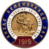 ANZAC Remembrance Day - Gallipoli Landing 25TH April 1915, 1919, VF Enamel & gilt badge, 32.5mm diameter, reverse...