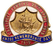 ANZAC Remembrance Day - Gallipoli Landing 25TH April 1915, 1919, VF Enamel & gilt badge, 26x23mm, reverse impressed...