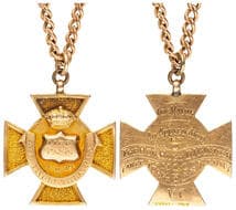 Life Pass All Tivoli Theatres - Municipal Medal for VC Hero, 1919, gVF 15ct gold medal, military cross form with oval...