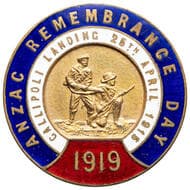 ANZAC Remembrance Day - Gallipoli Landing 25TH April 1915, 1919, aEF Enamel & gilt badge, 32.5mm diameter, reverse...