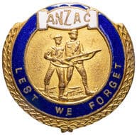 ANZAC Lest We Forget Badge, 1900S, VF Enamel & gilt badge, 28mm, (by Bridgland & King, but unmarked), glossy enamel...