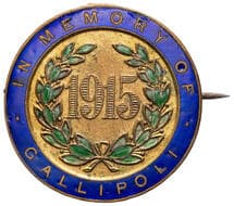 In Memory of Gallipoli, 1900S, VF Enamel & gilt badge, blue & green version, 23mm diameter, reverse unmarked with...