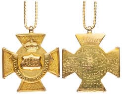 Life Pass All Tivoli Theatres - Municipal Medal for VC Hero, C. 1919, EF 15ct gold medal, military cross form with...