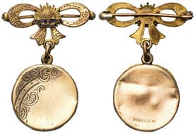 Sweetheart Locket, C. WWI, aVF 9ct gold sweetheart locket, circular form & suspended from ornate ribbon with applied...