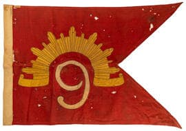 WWII 9th Battalion Rising Sun Penant/Flag By W.A. Henderson Jerusalem (880mm x 580mm), scarce. Estimate: 200 - 400 AUD